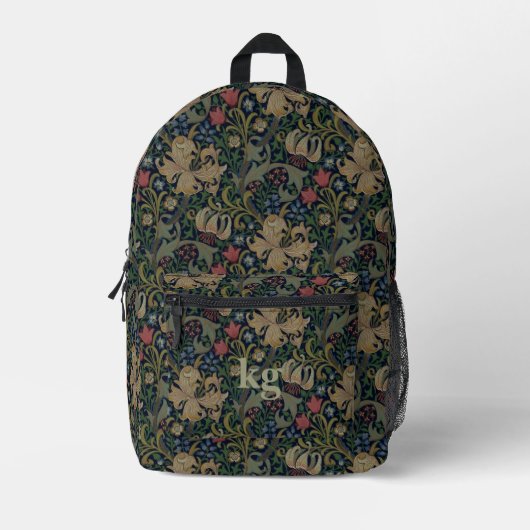  William Morris Navy Blauw Rood Chrysanthemum Bedrukte Rugzak (Voorkant)