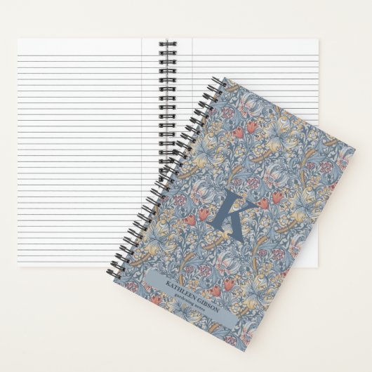  William Morris Navy Blauw Rood Chrysanthemum Notitieboek (Binnen)