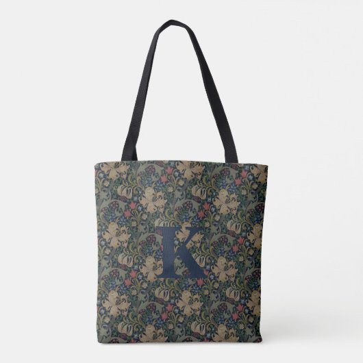  William Morris Navy Blauw Rood Chrysanthemum Tote Bag (Achterkant)