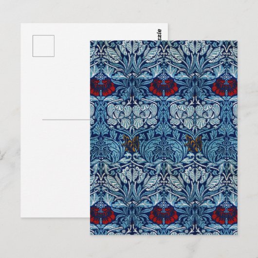 William Morris Navy Blauwe Tulp Roos Behang Briefkaart (Voorkant / Achterkant)