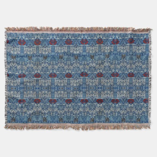 William Morris Navy Blauwe Tulp Roos Behang Deken (Voorkant)