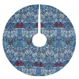 William Morris Navy Blauwe Tulp Roos Behang Kerstboom Rok