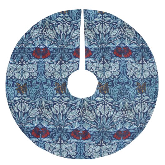 William Morris Navy Blauwe Tulp Roos Behang Kerstboom Rok (Voorkant)