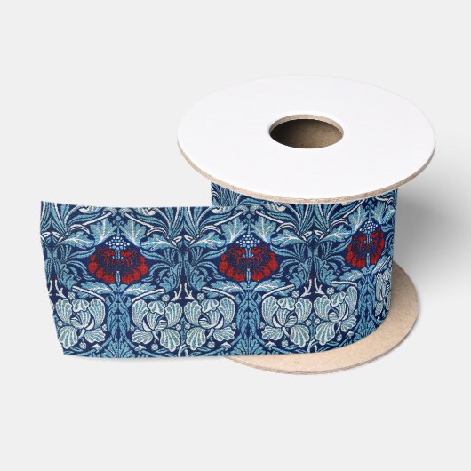 William Morris Navy Blauwe Tulp Roos Behang Satijnen Lint (Spoel)