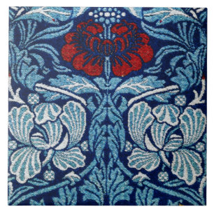 William Morris Navy Blauwe Tulp Roos Behang Tegeltje