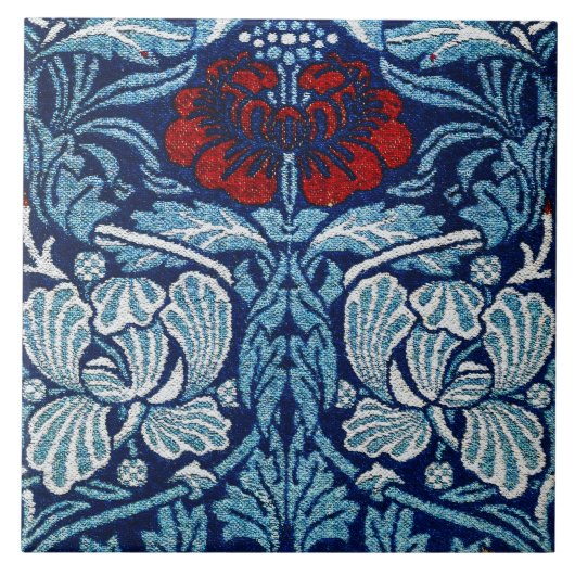 William Morris Navy Blauwe Tulp Roos Behang Tegeltje (Voorkant)
