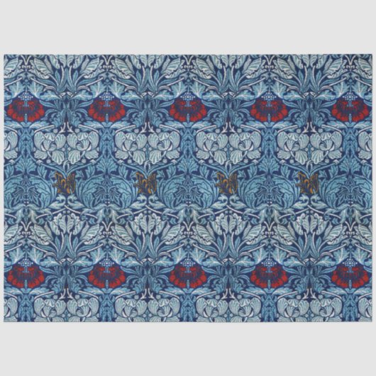 William Morris Navy Blauwe Tulp Roos Behang Tissuepapier (Voorkant)