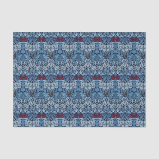 William Morris Navy Blauwe Tulp Roos Behang Tissuepapier (Voorkant)