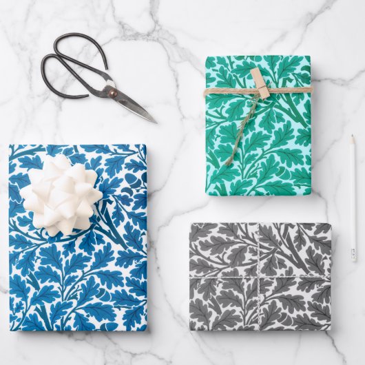 William Morris Oak Leaves, Blue, Turquoise & Grey Inpakpapier Vel (Voorkant)