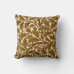 William Morris Oak Leaves, Coffee Brown en Beige Kussen