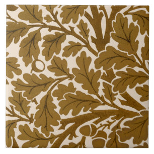 William Morris Oak Leaves, Coffee Brown en Beige Tegeltje