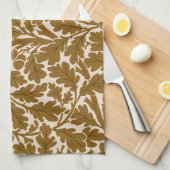 William Morris Oak Leaves, Coffee Brown en Beige Theedoek (Quarter Fold)