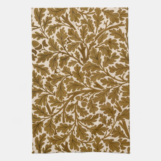 William Morris Oak Leaves, Coffee Brown en Beige Theedoek (Verticaal)