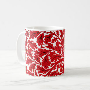 William Morris Oak Leaves, Deep Red en White Koffiemok