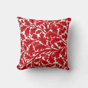William Morris Oak Leaves, Deep Red en White Kussen