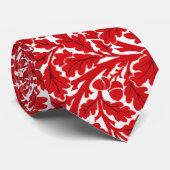 William Morris Oak Leaves, Deep Red en White Stropdas (Opgerold)