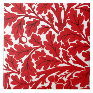 William Morris Oak Leaves, Deep Red en White Tegeltje