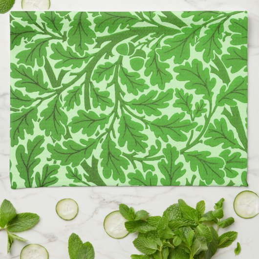 William Morris Oak Leaves, Emerald Green Theedoek (Gevouwen)