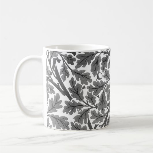 William Morris Oak Leaves, Grey / Grey and White Koffiemok (Links)