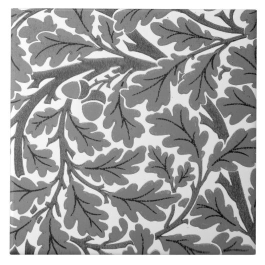 William Morris Oak Leaves, Grey / Grey and White Tegeltje (Voorkant)