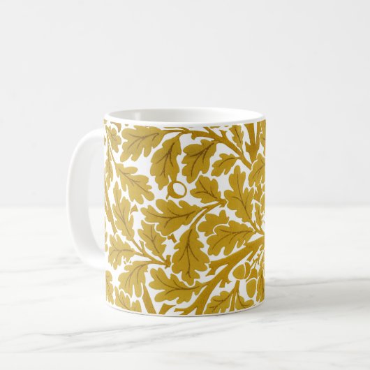William Morris Oak Leaves, Mustard Yellow & White Koffiemok (Voorkant links)