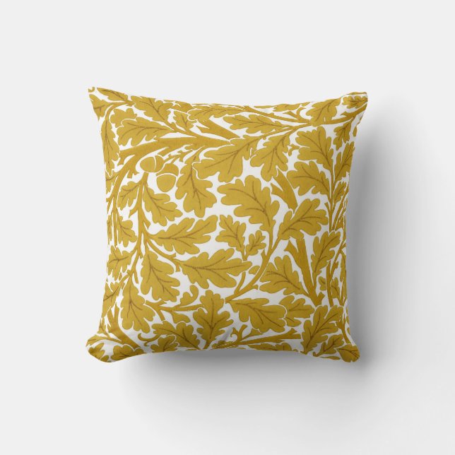 William Morris Oak Leaves, Mustard Yellow & White Kussen (Voorkant)