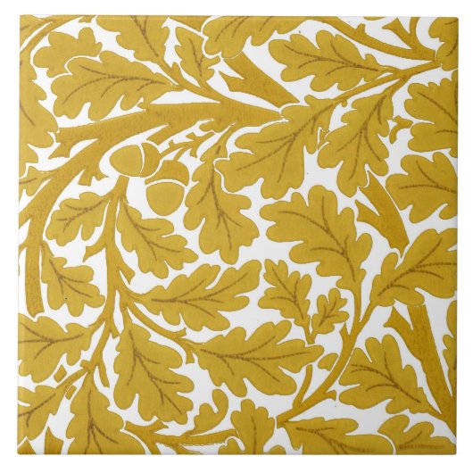 William Morris Oak Leaves, Mustard Yellow & White Tegeltje (Voorkant)