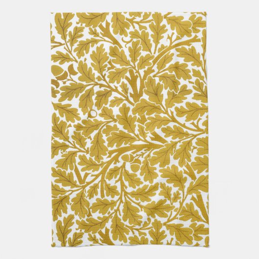 William Morris Oak Leaves, Mustard Yellow & White Theedoek (Verticaal)