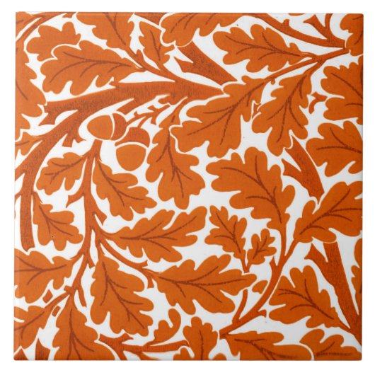 William Morris Oak Leaves, Rust Oranje & White Tegeltje (Voorkant)