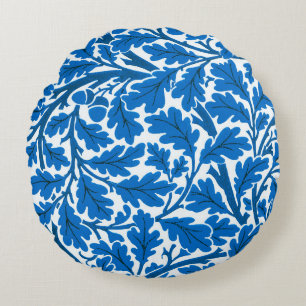 William Morris Oak Leaves, Sapphire Blue en White Rond Kussen