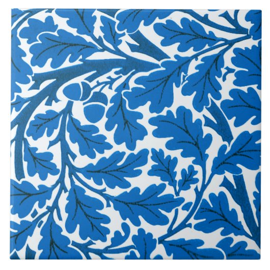 William Morris Oak Leaves, Sapphire Blue en White Tegeltje (Voorkant)