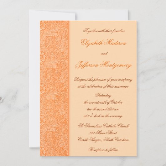William Morris Oranje Floral Wedding Invitation Kaart (Voorkant)