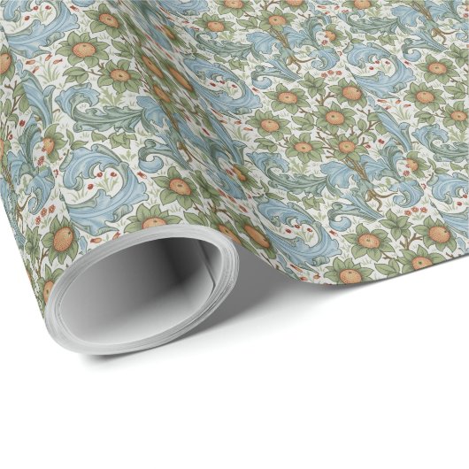 William Morris  Orchard Acanthus Blue Green Cadeaupapier (Rol Hoek)