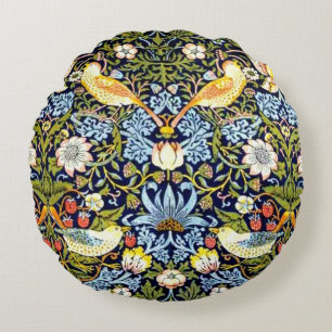 William Morris over het  ontwerp van de aardbeiend Rond Kussen