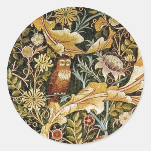 William Morris Owl an Acanthus Ronde Sticker (Voorkant)