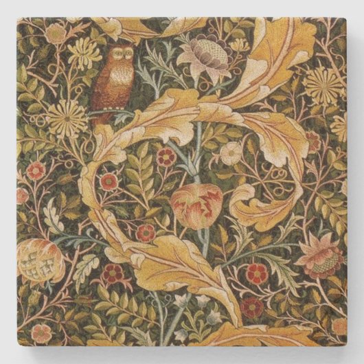 William Morris Owl an Acanthus Stenen Onderzetter (Voorkant)