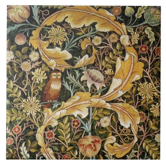 William Morris Owl an Acanthus Tegeltje (Voorkant)