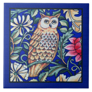 William Morris Owl Beige en Cobalt Blue Borderand Tegeltje