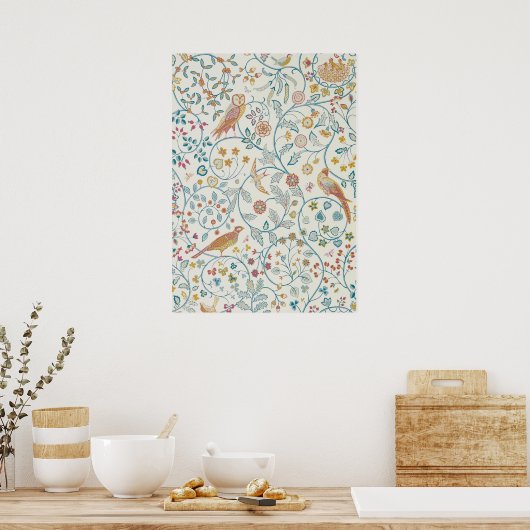 William Morris - Owl en Berries Wallpaper Poster (Keuken)