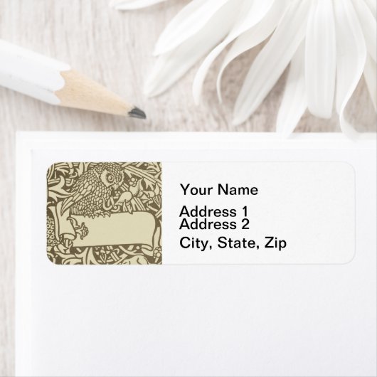 William Morris Owl Floral  Design Etiket (Insitu)