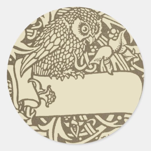 William Morris Owl Floral  Design Ronde Sticker (Voorkant)