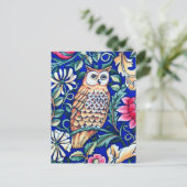 William Morris Owl Tapestry, Beige and Cobalt Blue Briefkaart (Staand voorkant)