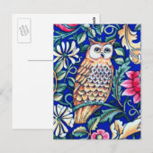 William Morris Owl Tapestry, Beige and Cobalt Blue Briefkaart (Voorkant / Achterkant)