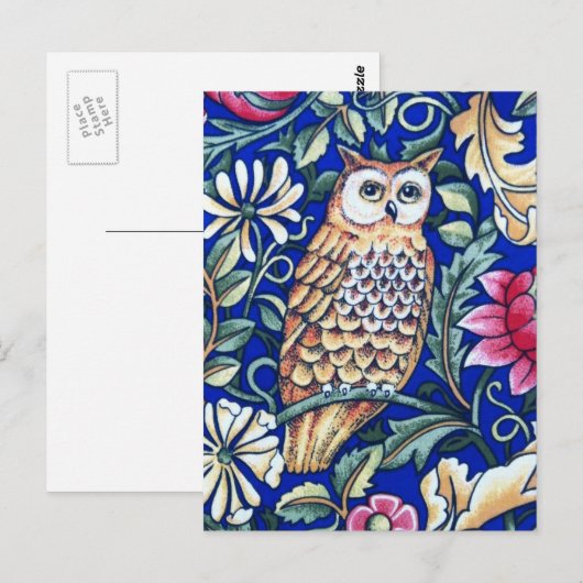William Morris Owl Tapestry, Beige and Cobalt Blue Briefkaart (Voorkant / Achterkant)