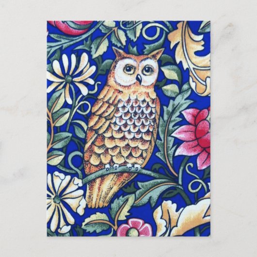 William Morris Owl Tapestry, Beige and Cobalt Blue Briefkaart (Voorkant)