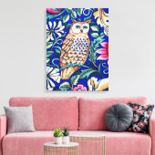 William Morris Owl Tapestry, Beige and Cobalt Blue Canvas Afdruk (Insitu (Woonkamer))