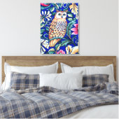 William Morris Owl Tapestry, Beige and Cobalt Blue Canvas Afdruk (Insitu (Slaapkamer))