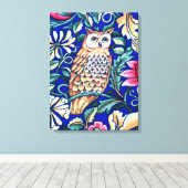 William Morris Owl Tapestry, Beige and Cobalt Blue Canvas Afdruk (Insitu (Houten vloer))