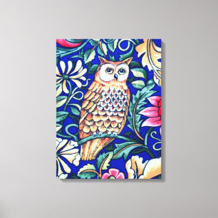 William Morris Owl Tapestry, Beige and Cobalt Blue Canvas Afdruk