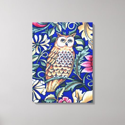 William Morris Owl Tapestry, Beige and Cobalt Blue Canvas Afdruk (Voorkant)